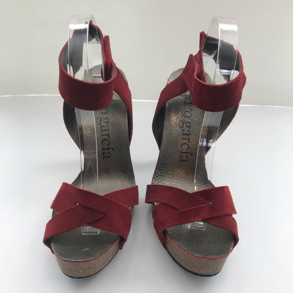 Pedro Garcia Red Suede Ankle Strap Platform Sandals US 10.5/40.5 Open-Toe - Picture 3 of 10